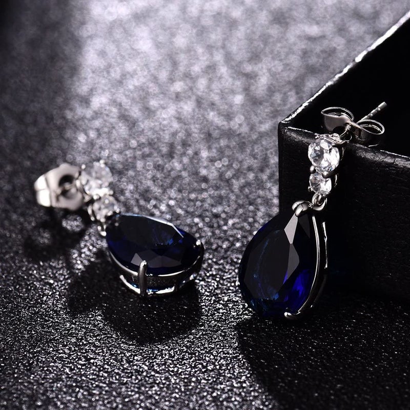 GULICX Fashion Jewellery Silver Tone Blue Zirconia Teardrop Drop Earrings for Women - Image 5